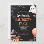 Spooky Halloween Party Zwart Sinaasappel Uitnodigi Kaart (Voorkant)