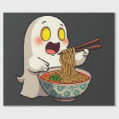 Spooky Halloween Pastel Kawaii Ghost Eating Ramen Cadeaupapier (Vlak)