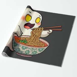 Spooky Halloween Pastel Kawaii Ghost Eating Ramen Cadeaupapier