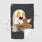Spooky Halloween Pastel Kawaii Ghost Eating Ramen Golfhanddoek (Insitu)