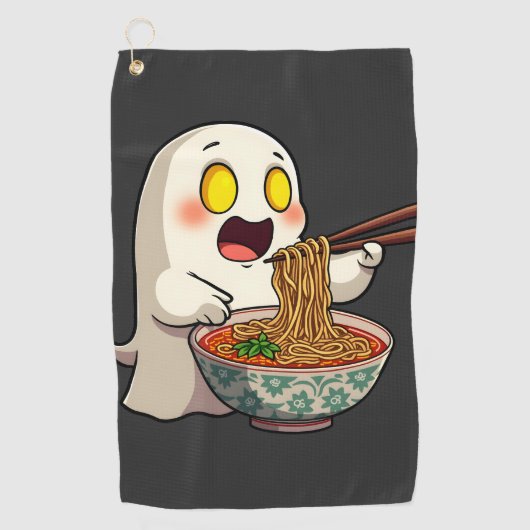 Spooky Halloween Pastel Kawaii Ghost Eating Ramen Golfhanddoek (Voorkant)