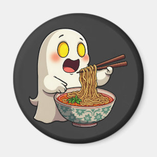 Spooky Halloween Pastel Kawaii Ghost Eating Ramen Magneet