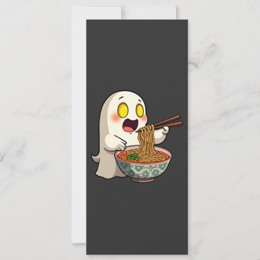 Spooky Halloween Pastel Kawaii Ghost Eating Ramen Save The Date (Voorkant)
