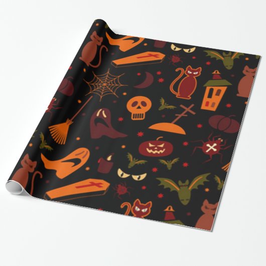 Spooky Halloween Pattern Cadeaupapier (Uitgerold)
