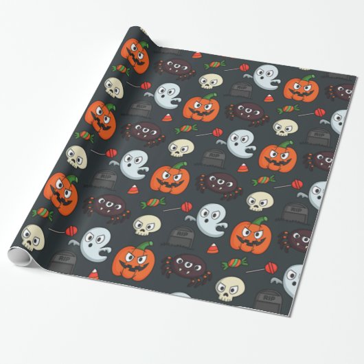 Spooky Halloween Pattern Cadeaupapier (Uitgerold)