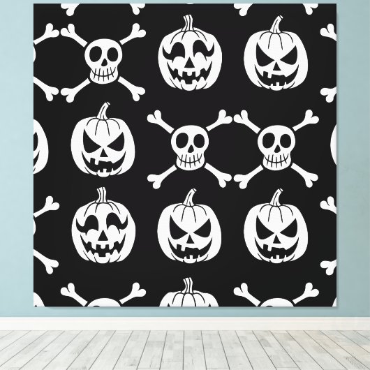 Spooky Halloween Pattern Canvas Afdruk (Insitu (Houten vloer))