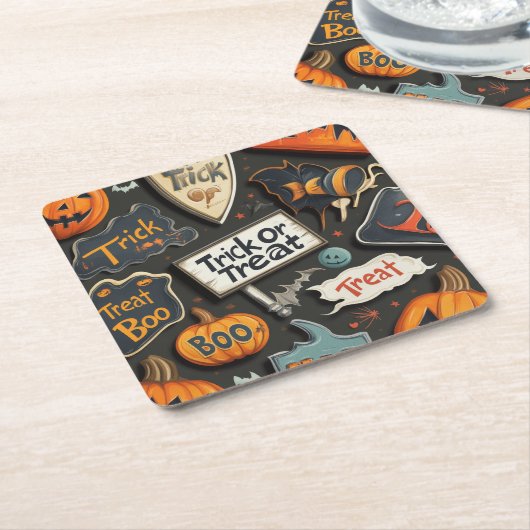 Spooky Halloween Pattern Kartonnen Onderzetters (Schuin)