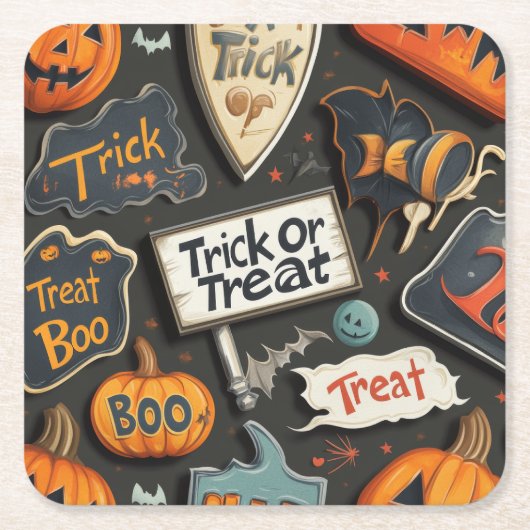 Spooky Halloween Pattern Kartonnen Onderzetters (Voorkant)