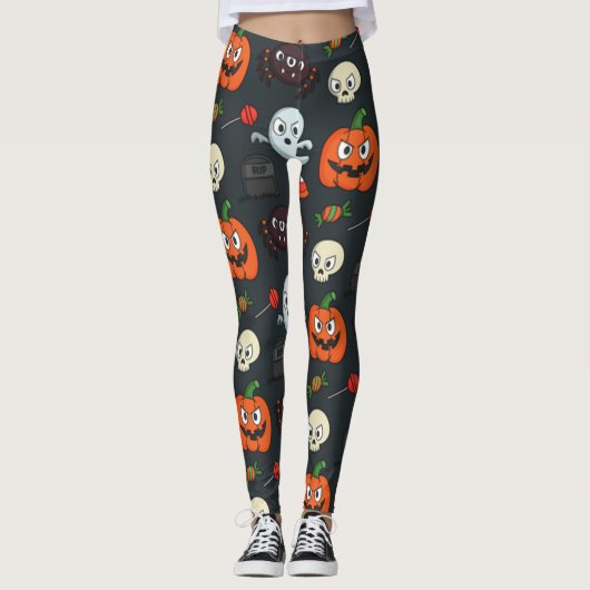 Spooky Halloween Pattern Leggings (Voorkant)