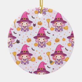 Spooky Halloween Pattern with Pumpkins and witch Keramisch Ornament