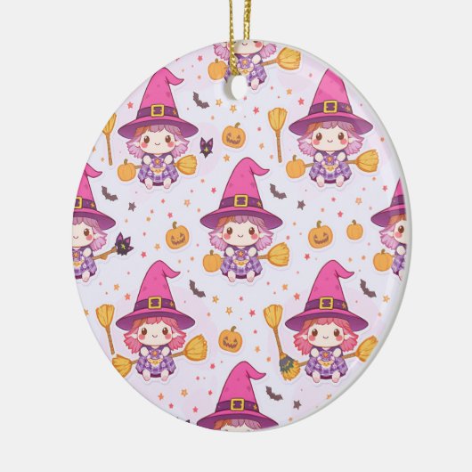 Spooky Halloween Pattern with Pumpkins and witch Keramisch Ornament (Links)
