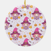Spooky Halloween Pattern with Pumpkins and witch Keramisch Ornament (Achterkant)