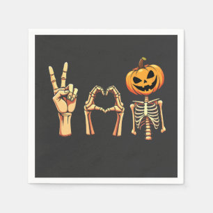 Spooky Halloween Peace Lover Pumpkin Skeleton Servet