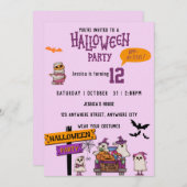 Spooky Halloween Pink Birthday Party Kaart (Voorkant / Achterkant)