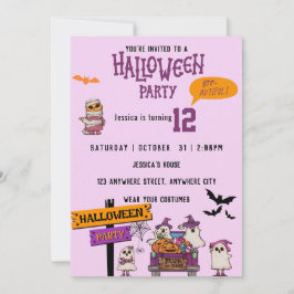 Spooky Halloween Pink Birthday Party Kaart