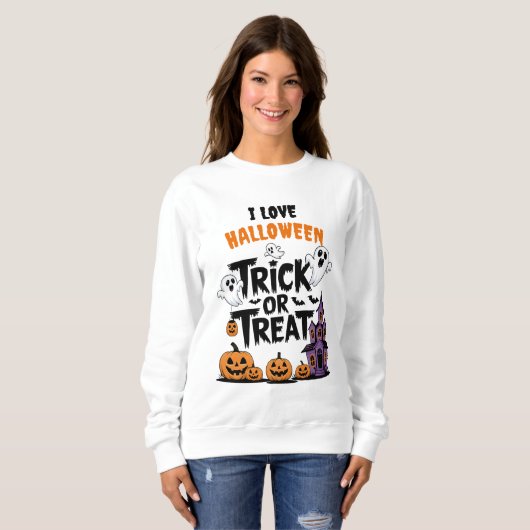 Spooky Halloween plezier met geesten en pompoenen Trui (Voorkant volledig)