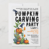 Spooky Halloween Pompoen Carving Party Waterverf Kaart (Voorkant)