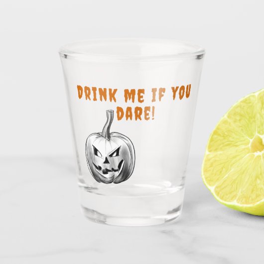 Spooky Halloween pompoen Drink me als je durft Shot Glas (Voorkant)
