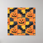 Spooky Halloween pompoen en vleermuispatroon Canvas Afdruk (Voorkant)