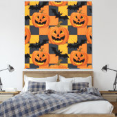 Spooky Halloween pompoen en vleermuispatroon Canvas Afdruk (Insitu (Slaapkamer))
