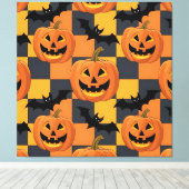 Spooky Halloween pompoen en vleermuispatroon Canvas Afdruk (Insitu (Houten vloer))