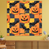 Spooky Halloween pompoen en vleermuispatroon Canvas Afdruk (Insitu (Woonkamer))