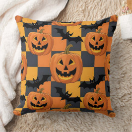 Spooky Halloween pompoen en vleermuispatroon Kussen
