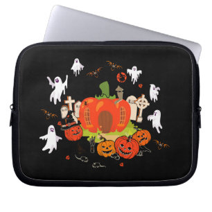 Spooky Halloween Pompoen Graveyard Scene Laptop Sleeve