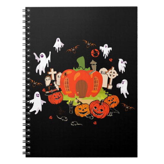 Spooky Halloween Pompoen Graveyard Scene Notitieboek (Voorkant)