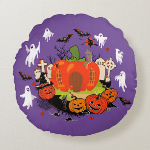 Spooky Halloween Pompoen Graveyard Scene Rond Kussen