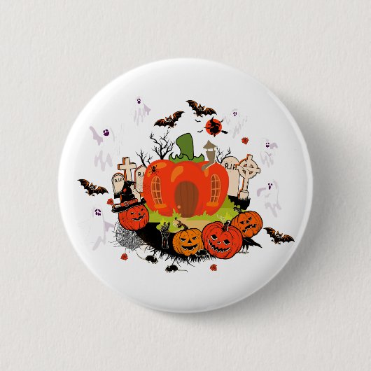 Spooky Halloween Pompoen Graveyard Scene Ronde Button 5,7 Cm (Voorkant)