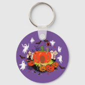 Spooky Halloween Pompoen Graveyard Scene Sleutelhanger (Voorkant)