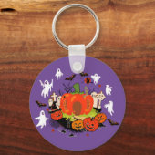 Spooky Halloween Pompoen Graveyard Scene Sleutelhanger (Voorkant)
