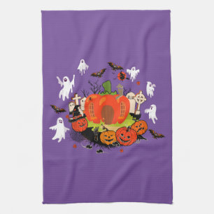 Spooky Halloween Pompoen Graveyard Scene Theedoek