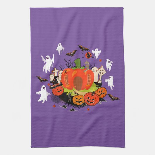 Spooky Halloween Pompoen Graveyard Scene Theedoek (Verticaal)