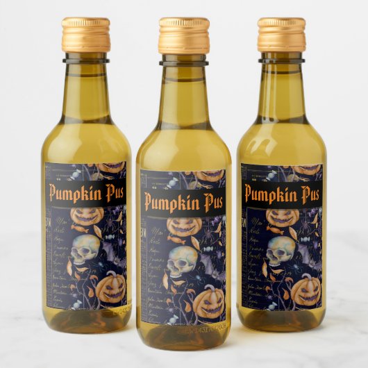 Spooky Halloween Pompoen Pus Wijn Etiket (Flessen)