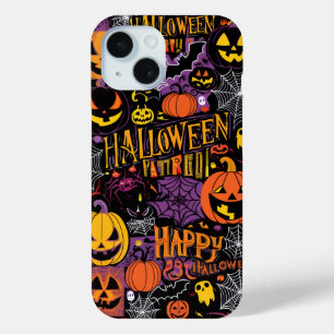 Spooky Halloween - Pompoenen, Vleermuizen & Cobweb iPhone 15 Case