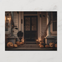 Spooky Halloween Porch Decor met Jack-o'-Lanterns Briefkaart