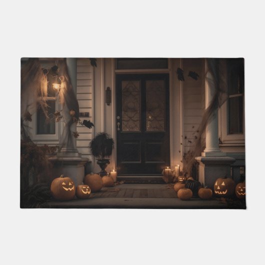 Spooky Halloween Porch Decor met Jack-o'-Lanterns Deurmat (Voorkant)