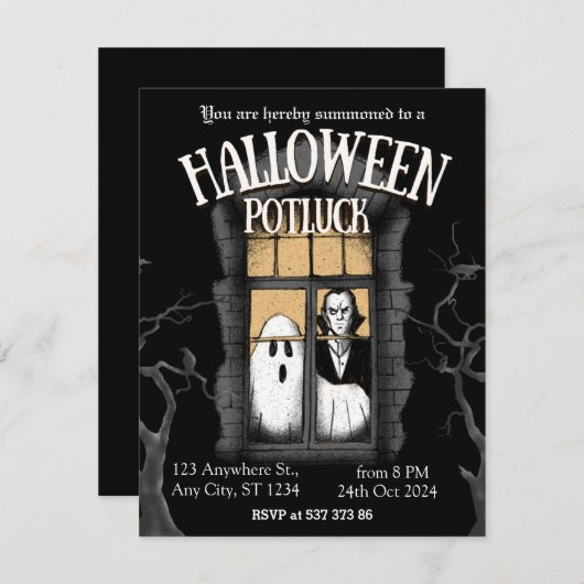 Spooky Halloween Potluck Invitation Kaart (Voorkant / Achterkant)