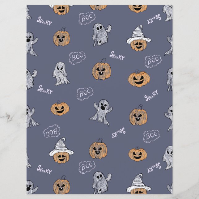 Spooky Halloween Pumpkin and Ghost Pattern Scrapbo (Voorkant)
