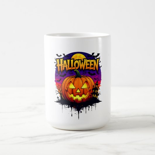 Spooky Halloween Pumpkin Design with Moonlit Sky Koffiemok (Center)