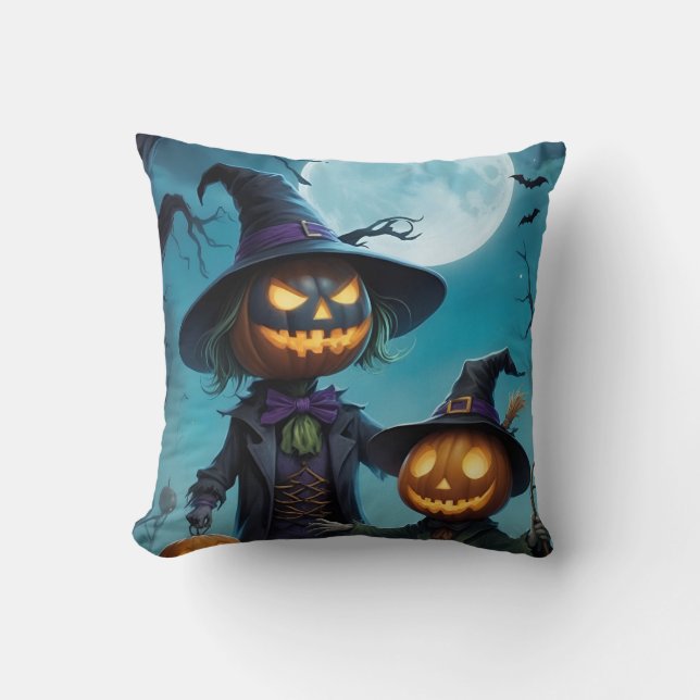 Spooky Halloween Pumpkin Duo Kussen (Voorkant)