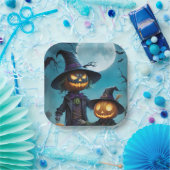 Spooky Halloween Pumpkin Duo Papieren Bordje (Feest)