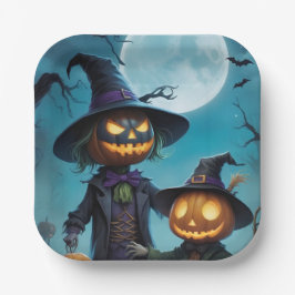 Spooky Halloween Pumpkin Duo Papieren Bordje