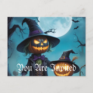 Spooky Halloween Pumpkin Duo Uitnodiging Briefkaart