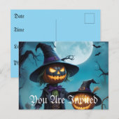 Spooky Halloween Pumpkin Duo Uitnodiging Briefkaart (Voorkant / Achterkant)