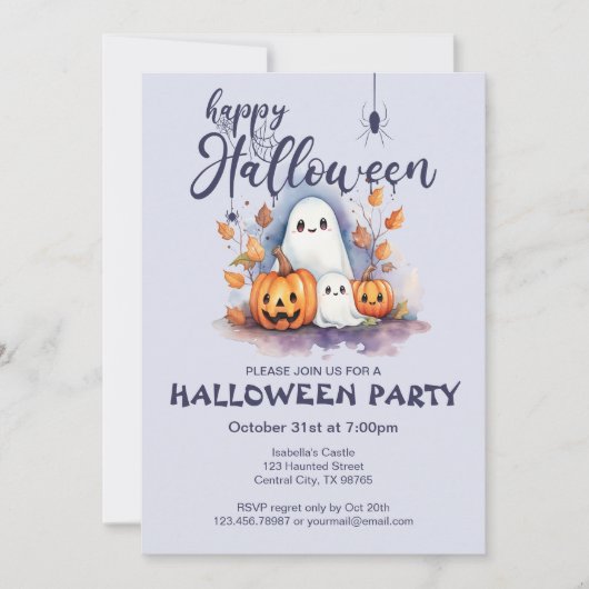 Spooky Halloween Pumpkin Ghost Invitation Kaart (Voorkant)