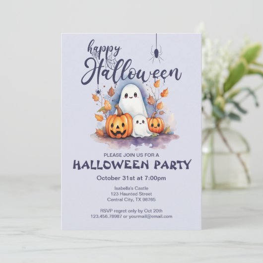 Spooky Halloween Pumpkin Ghost Invitation Kaart (Staand voorkant)