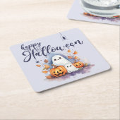 Spooky Halloween Pumpkin Ghost Paper Onderzetter (Schuin)